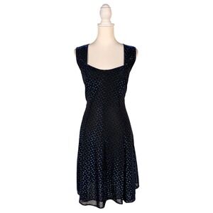 80s 90s Vintage Metallic Blue Polka Dot Skater Dress Women's 10 Mini Retro Glam